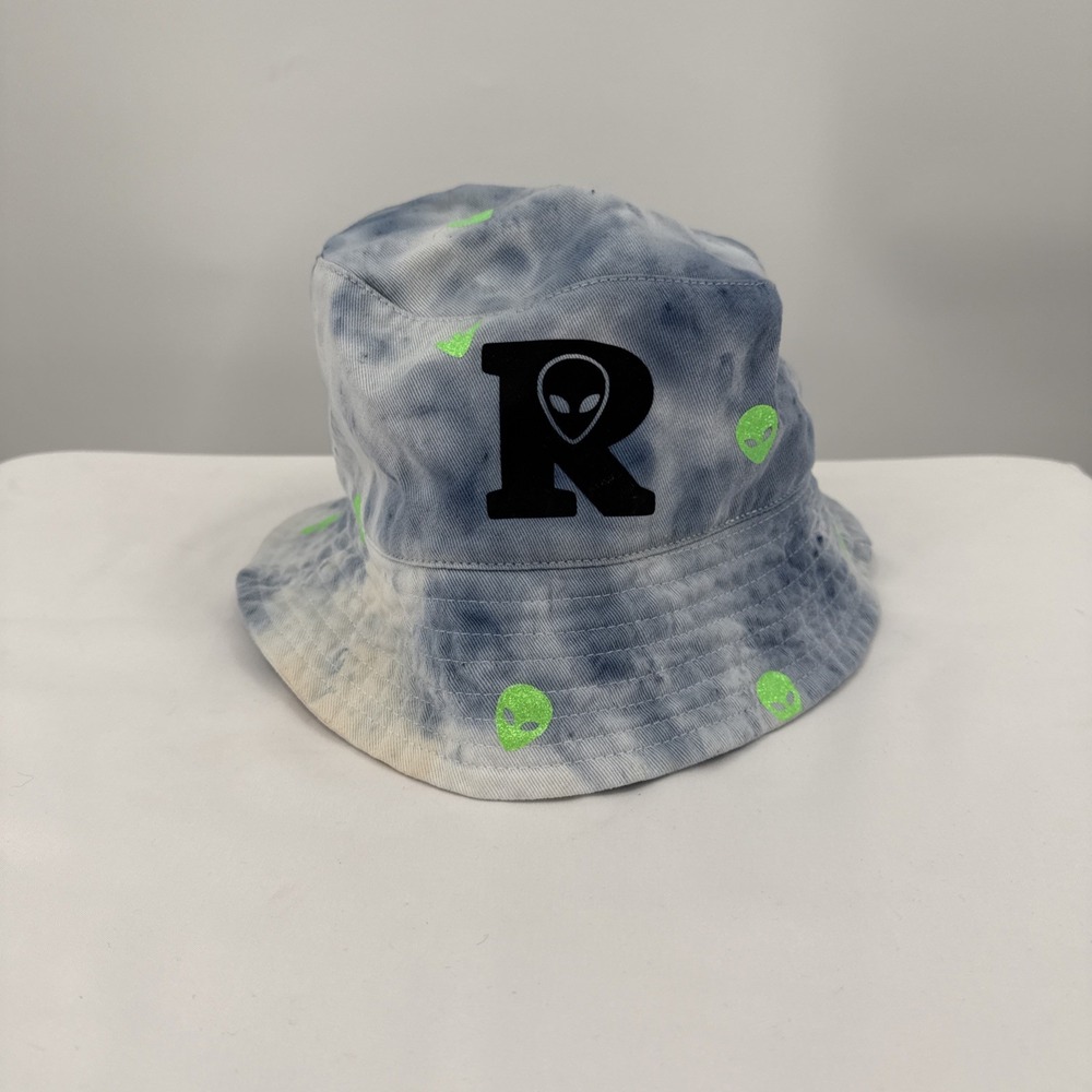 Blue And White Tie Dye‎ Style Bucket Hat With Rosewell Aliens Unisex One Size